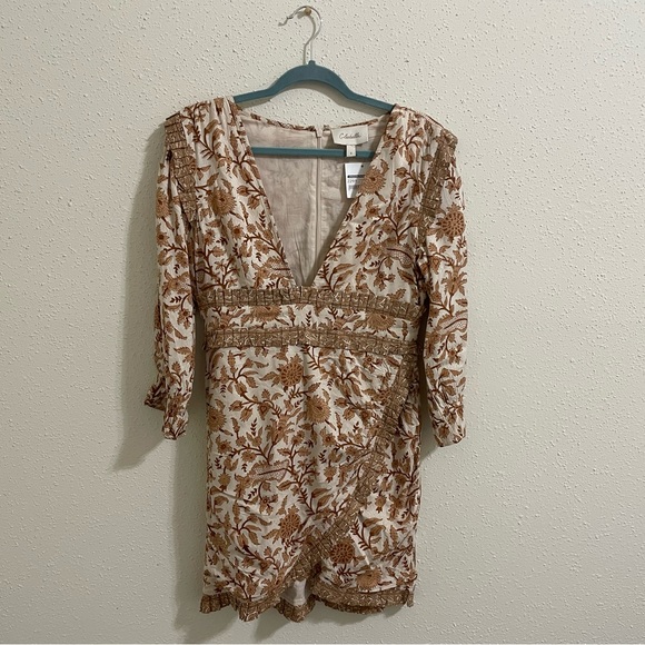 Cleobella Victoria Mini Dress NWT V Neck Tan Wrap Dress - Picture 1 of 15